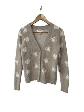 NWT Anthropologie Bailey 44 Fuzzy Tan Heart Pattern Cardigan XS